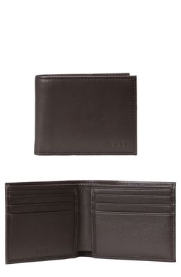 BOSS Crew Leather Bifold Wallet in Dark Brown