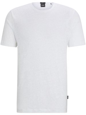 BOSS crew-neck linen T-shirt - White