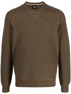 BOSS crew-neck ribbed jumper - Brown