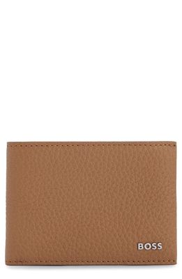 BOSS Crosstown Leather Bifold Wallet in Medium Beige