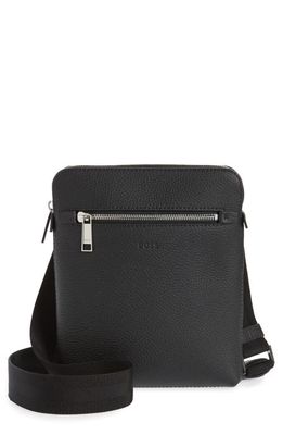 BOSS Crosstown Leather Crossbody Bag in Black