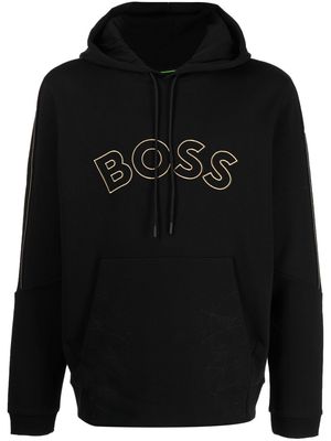 BOSS curved logo-embroidered drawstring hoodie - Black