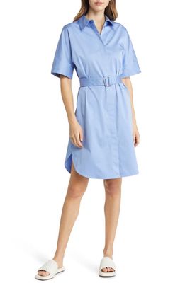 BOSS Dashile Stretch Belted Cotton Shirtdress in Summer Sky