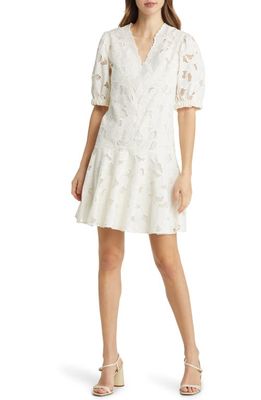 BOSS Dennice Puff Sleeve Cotton Blend Dress in Soft Cream Fantasy