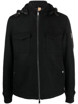 BOSS detachable-hood wool jacket - Black