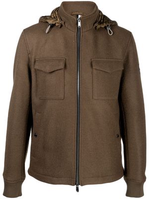 BOSS detachable-hood wool jacket - Brown