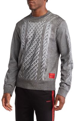 BOSS Dhrome Cable Knit Graphic Sweatshirt in Silver
