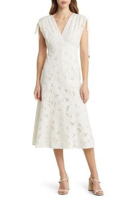 BOSS Dipata Embroidered Cotton Blend Dress in Soft Cream Fantasy
