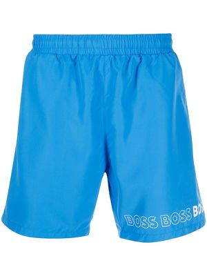 BOSS Dolphin logo-print swim shorts - Blue