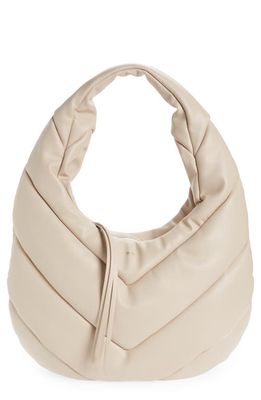 BOSS Doreen Quilted Faux Leather Hobo Bag in Off White