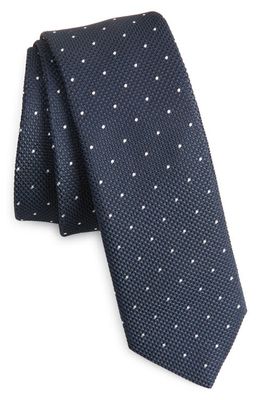 BOSS Dot Print Silk Blend Tie in Dark Blue