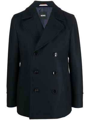 BOSS double-breasted wool coat - Blue