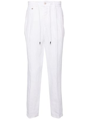 BOSS drawstring linen tapered trousers - White