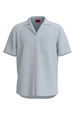 BOSS Ellino Short Sleeve Linen Button-Up Camp Shirt in Light Blue