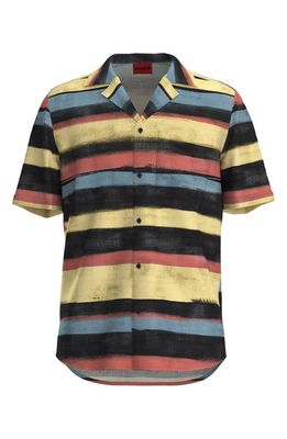 BOSS Ellino Stripe Short Sleeve Button-Up Camp Shirt in Multi Stripe