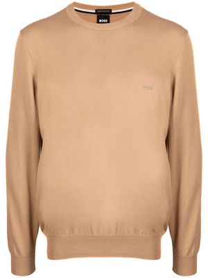 BOSS embroidered-logo cotton jumper - Brown