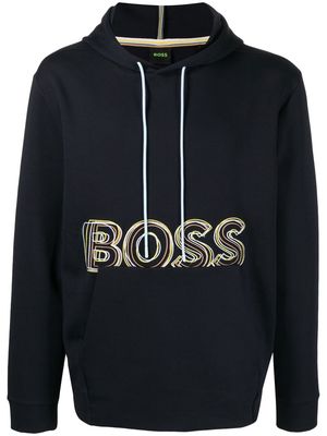 BOSS embroidered logo hoodie - Blue