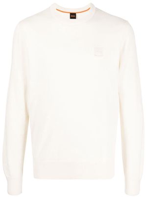 BOSS embroidered-logo knitted sweater - White