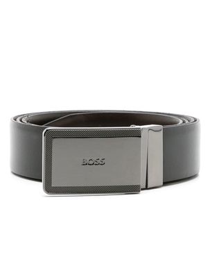 BOSS engraved-buckle leather belt - Black