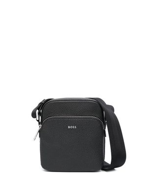 BOSS engraved-logo grained leather pouch - Black