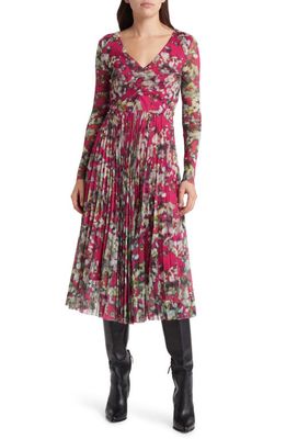 BOSS Erlissi Pleated Long Sleeve Dress in Floral Rain Fantasy