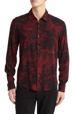 BOSS Ermo Floral Button-Up Shirt in Dark Red