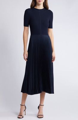 BOSS Fadrid Rib & Pleated Midi A-Line Dress in Sky Captain