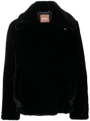 BOSS faux-fur off-centre fastening jacket - Black