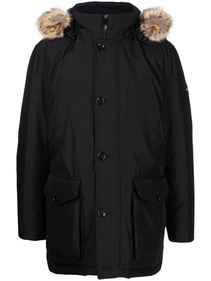BOSS faux-fur trim hooded coat - Black