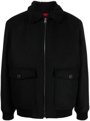 BOSS faux-shearling collar brushed bomber jacket - Black