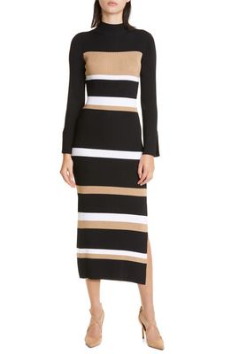 BOSS Filaronica Stripe Long Sleeve Maxi Sweater Dress in Black
