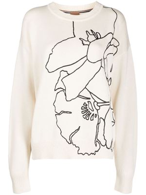 BOSS floral-motif cotton-blend jumper - Neutrals