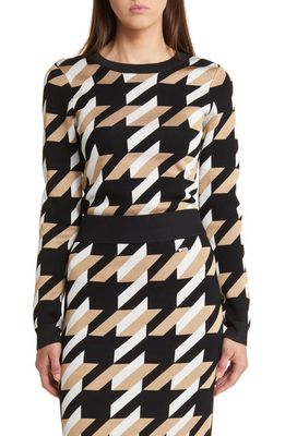 BOSS Furkina Houndstooth Jacquard Crewneck Sweater in Iconic Houndstooth Fantasy
