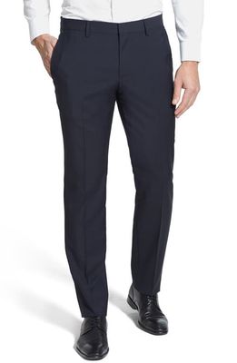 BOSS Genesis Flat Front Slim Fit Solid Wool Trousers in Navy