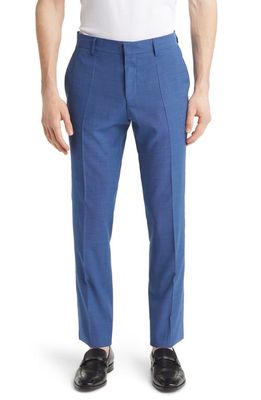 BOSS Genius Solid Wool Flat Front Dress Pants in Bright Blue