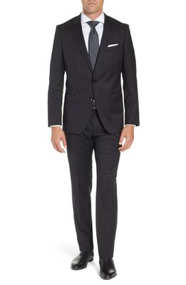 BOSS Genius Trim Fit Solid Wool Suit in Black