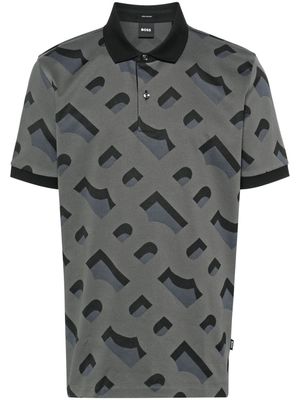 BOSS geometric-pattern polo shirt - Grey