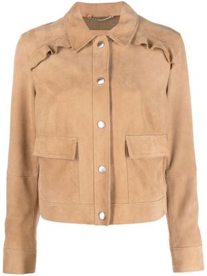 BOSS goat-skin button-up jacket - Brown