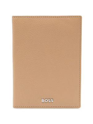 BOSS grained-leather passport holder - Brown