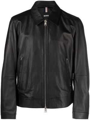 BOSS grained-leather shirt jacket - Black