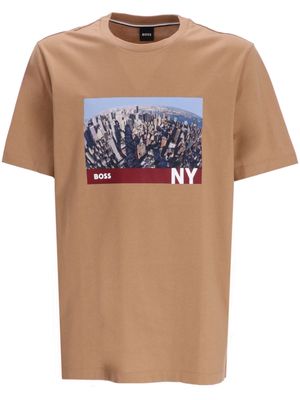 BOSS graphic-print cotton T-shirt - Brown