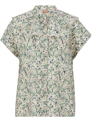 BOSS graphic-print ruffled blouse - Neutrals