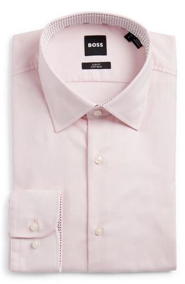 BOSS Hank Slim Fit Easy Iron Solid Stretch Dress Shirt in Light Pink