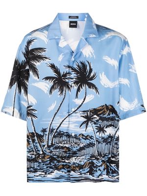 BOSS Hawaiian-print short-sleeve print - Blue