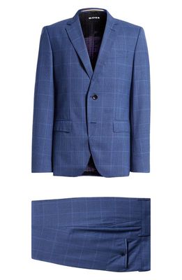 BOSS Huge/Genius Check Virgin Wool Suit in Dark Blue
