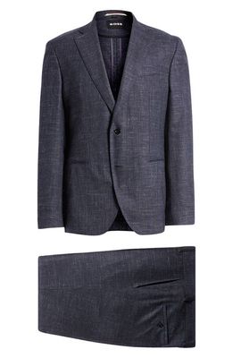 BOSS Huge/Genius Stretch Virgin Wool & Linen Suit in Dark Blue