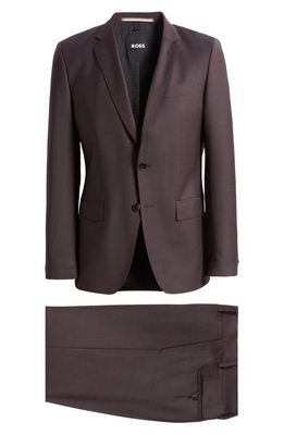 BOSS Huge Stretch Wool Blend Suit in Dark Red
