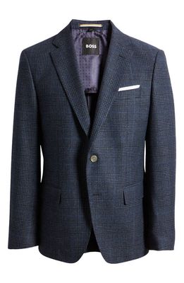 BOSS Hutson Glen Plaid Stretch Wool Blend Sport Coat in Dark Blue