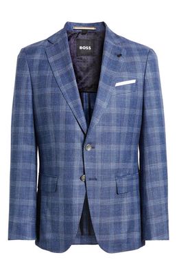 BOSS Hutson Plaid Wool & Silk Blend Sport Coat in Bright Blue