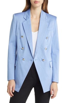 BOSS Jatera Double Breasted Stretch Cotton Blazer in Summer Sky